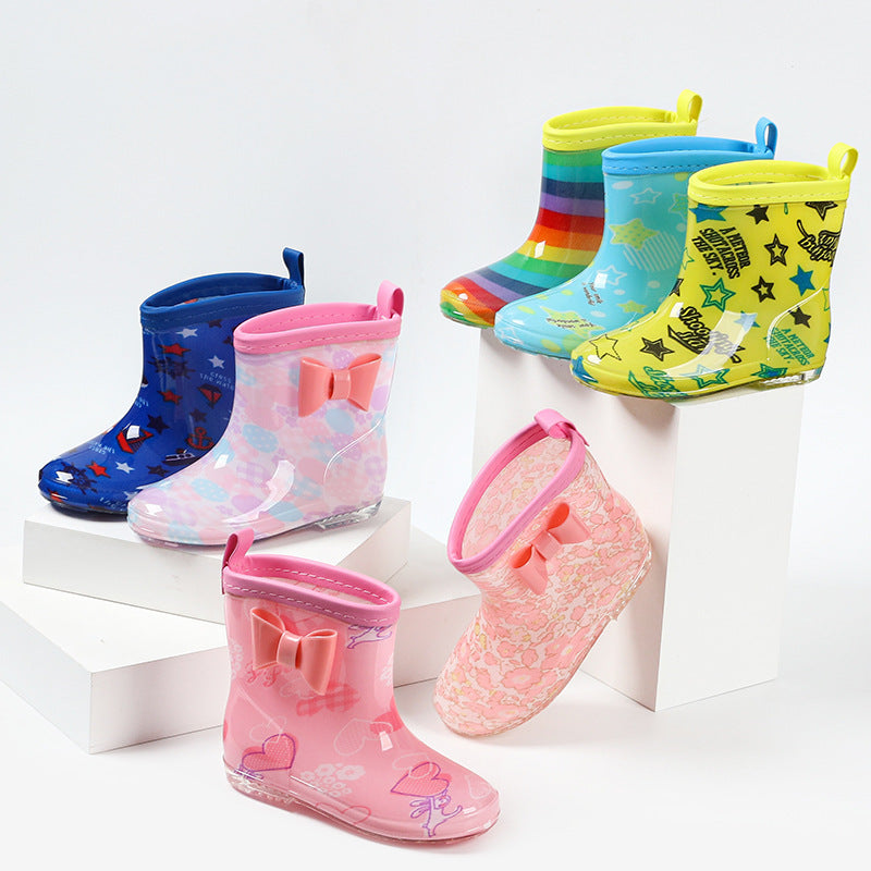 New Children's Rain Boots Cartoon Crystal Bottom