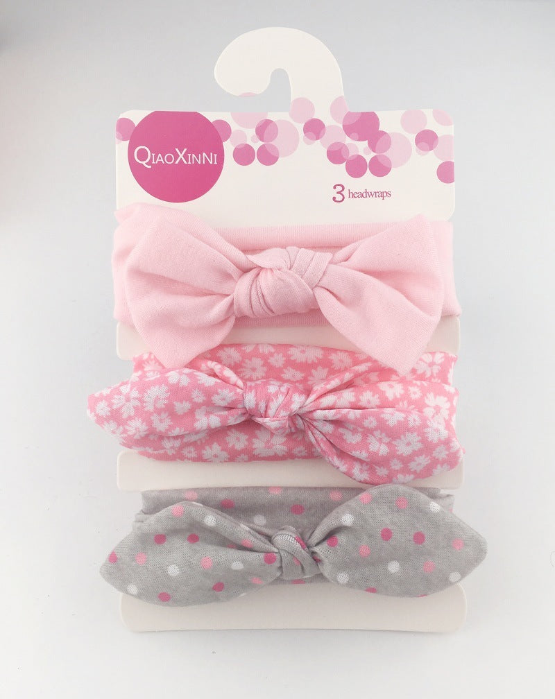 The New Three-Piece Head Rope Children's Hair Band Printed Bow Hair Band Headdress