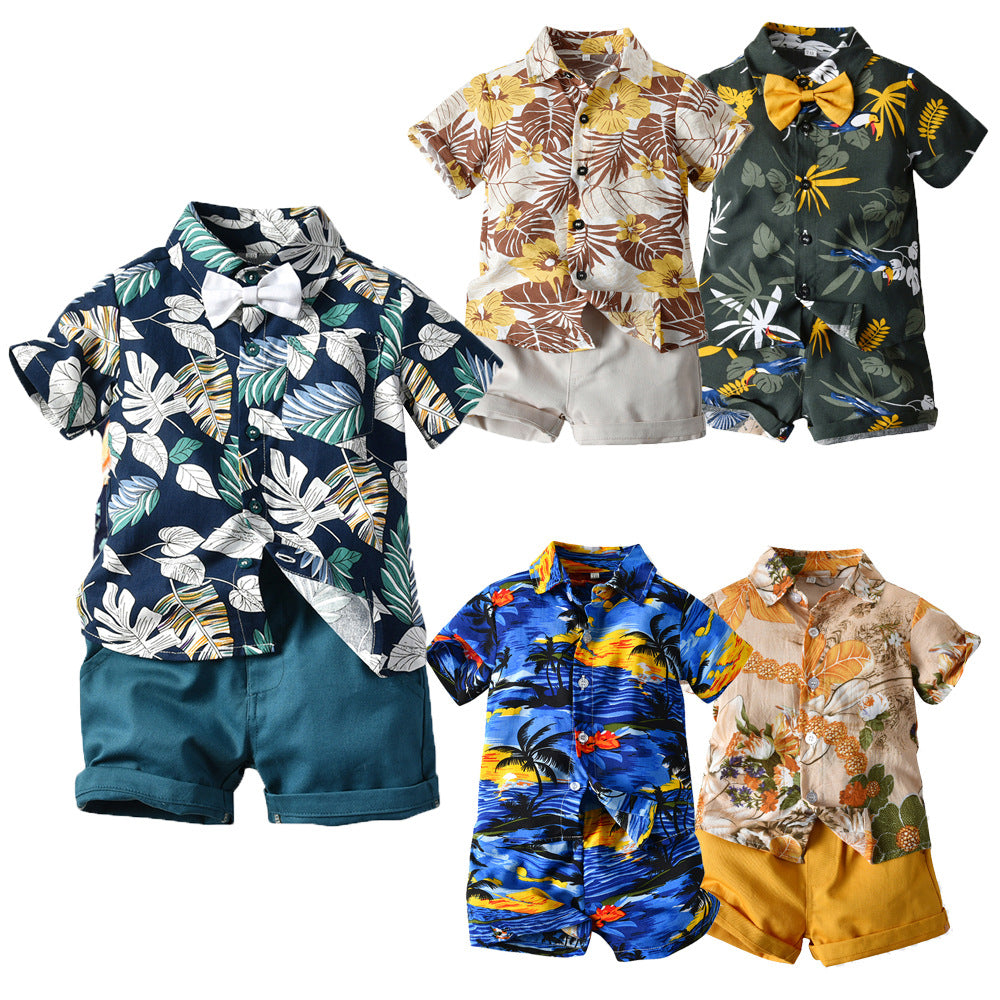 Summer Short Sleeve Printed Shirt Boys' Shorts Casual Two-piece Suit