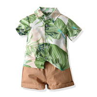 Summer Short Sleeve Printed Shirt Boys' Shorts Casual Two-piece Suit