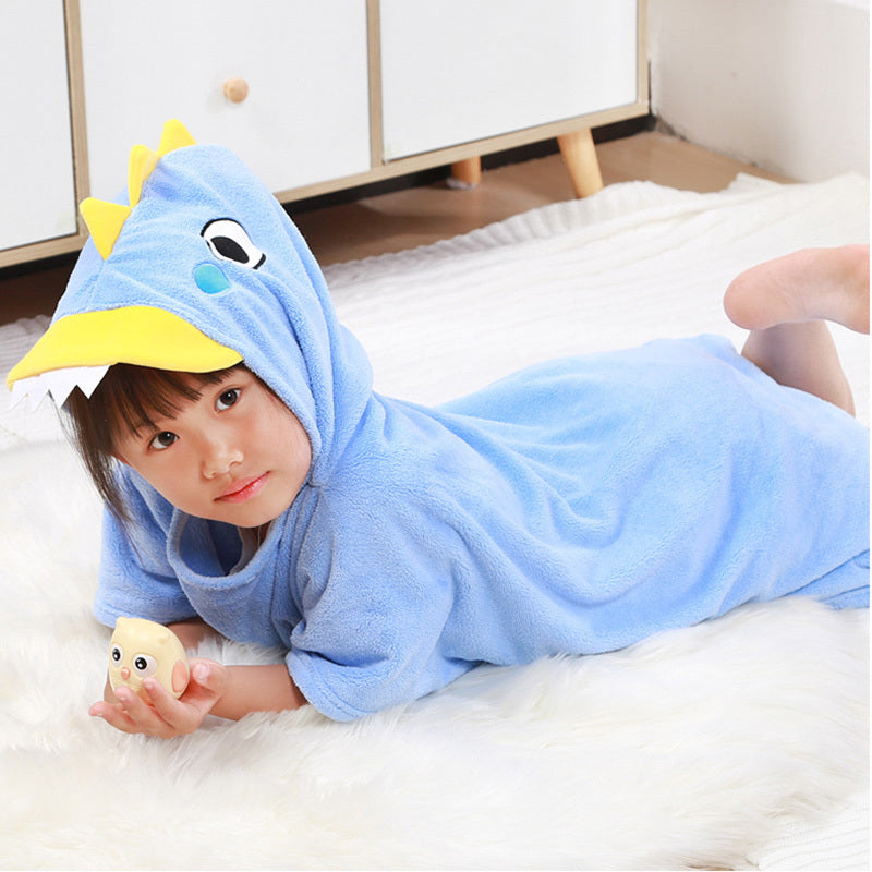 Children's Wearable Fleece Absorbent Hooded Cloak Bath Towel, Also warm for cold winter Nights as Home Clothes