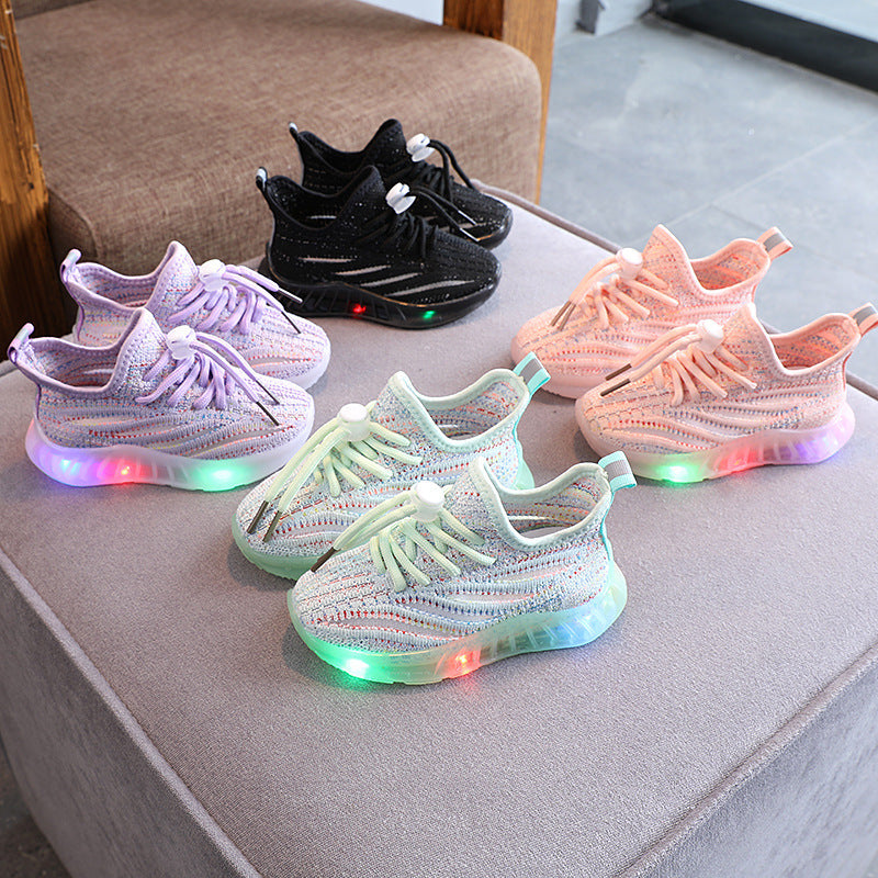 Girls' LED Light Soft Bottom Shoes