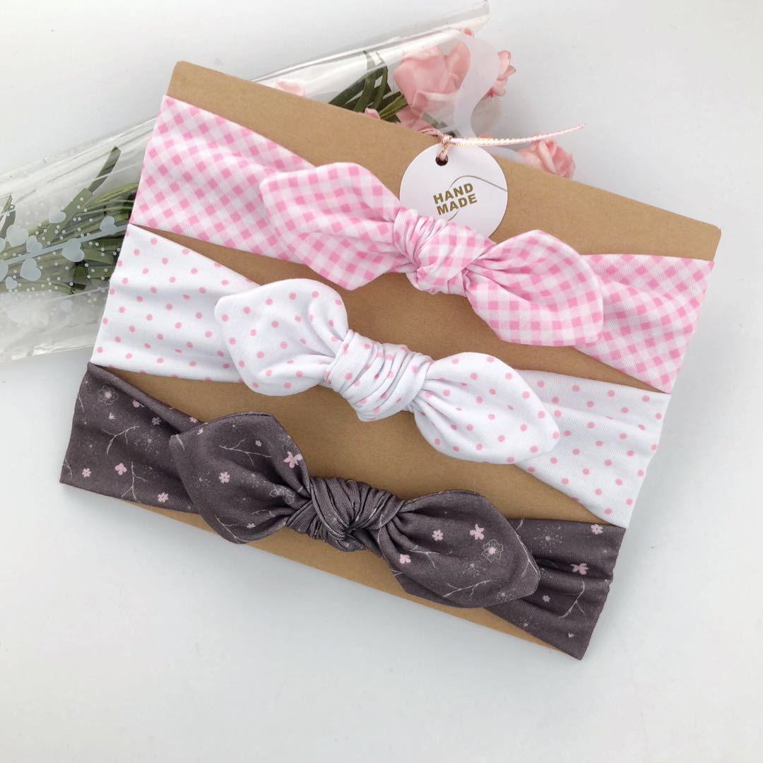 The New Three-Piece Head Rope Children's Hair Band Printed Bow Hair Band Headdress