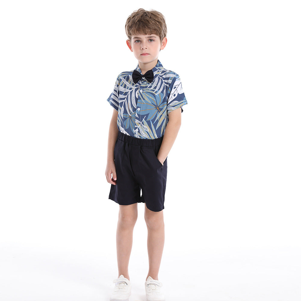 Summer Short Sleeve Printed Shirt Boys' Shorts Casual Two-piece Suit