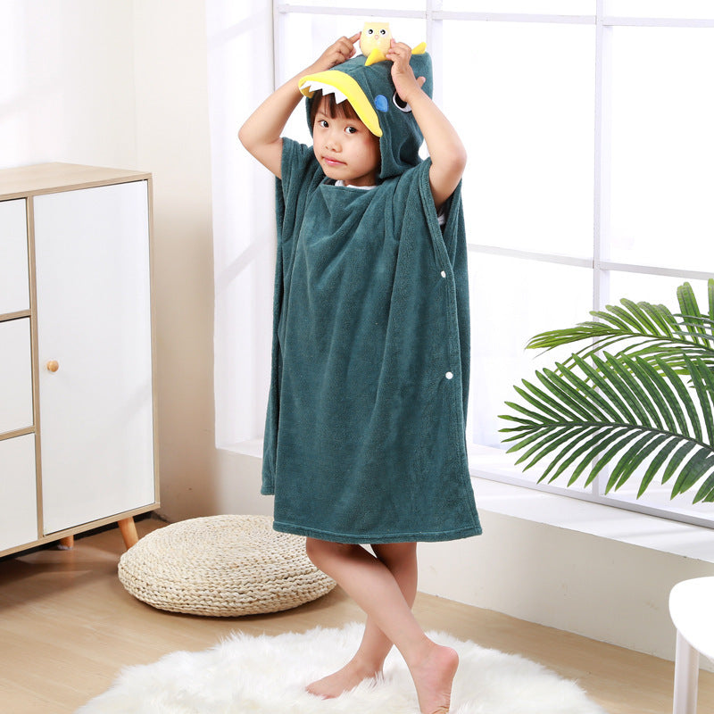 Children's Wearable Fleece Absorbent Hooded Cloak Bath Towel, Also warm for cold winter Nights as Home Clothes