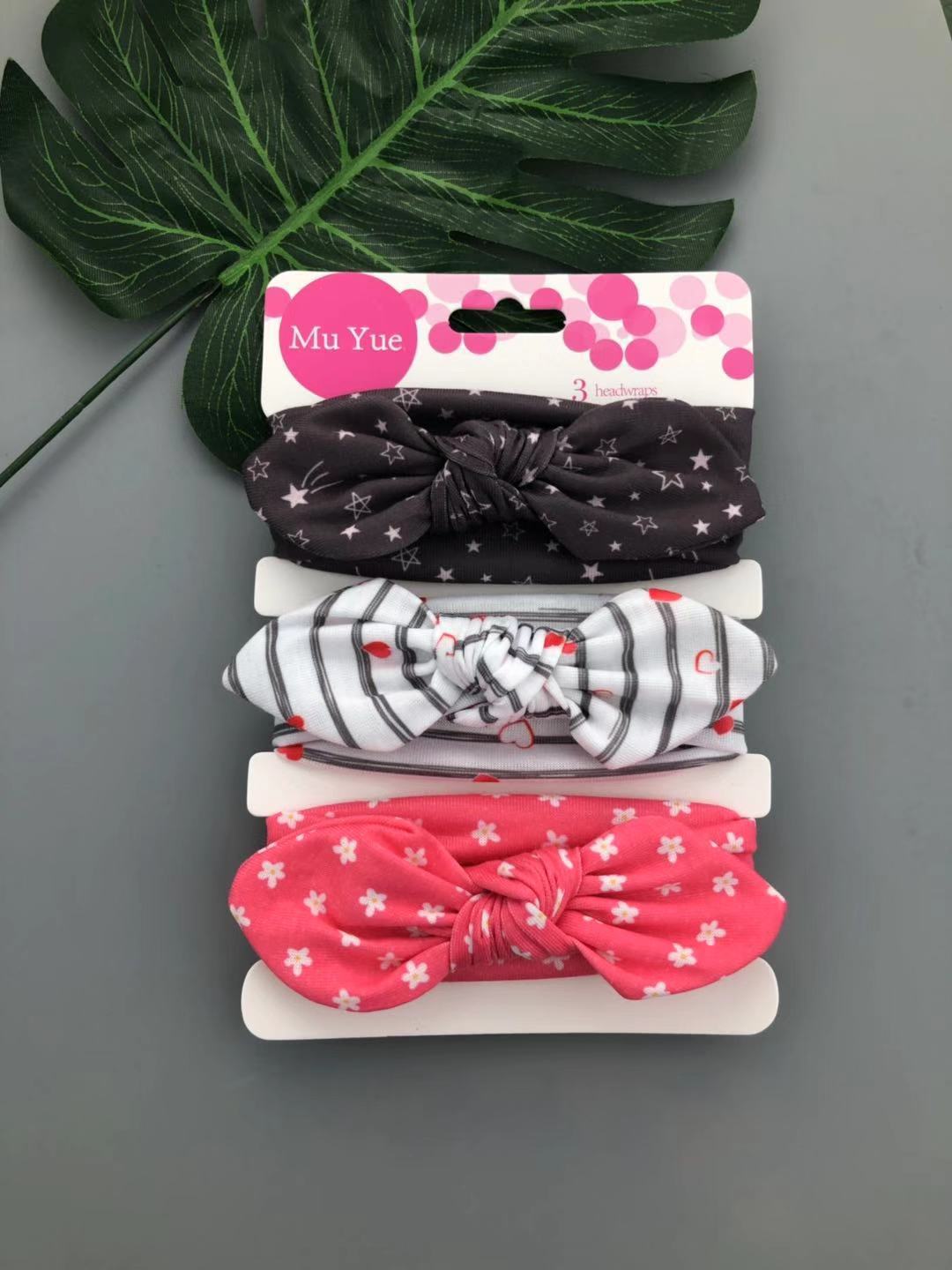 The New Three-Piece Head Rope Children's Hair Band Printed Bow Hair Band Headdress