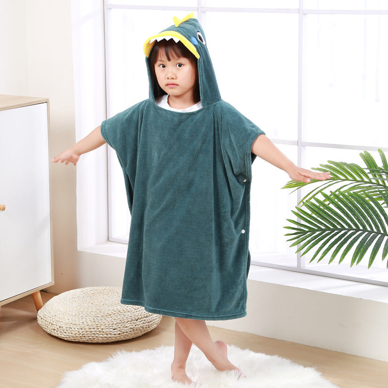 Children's Wearable Fleece Absorbent Hooded Cloak Bath Towel, Also warm for cold winter Nights as Home Clothes