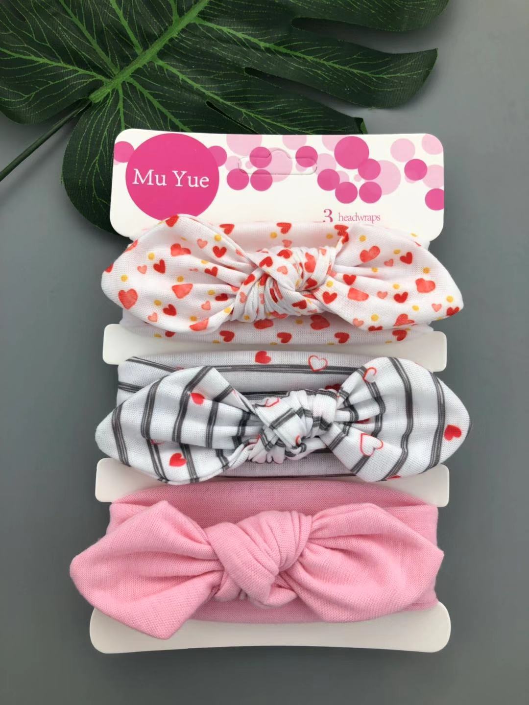 The New Three-Piece Head Rope Children's Hair Band Printed Bow Hair Band Headdress