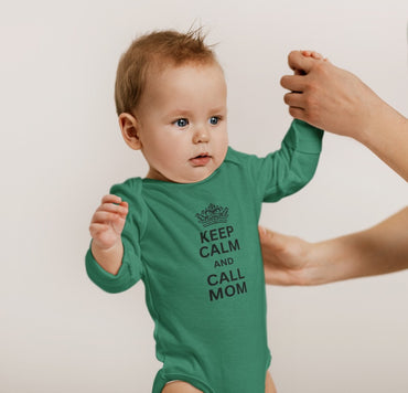 long-sleeve-onesie-keep-calm-and-call-mom-green