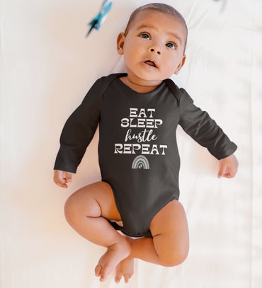 long sleeve onsie eat sleep hustle repeat-black